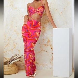 Splash Twist Front Tied Backless Bodycon Dress